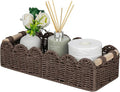 CubesLand Paper Rope Scalloped Edge Shelves Storage Basket, Woven Toilet Paper Baskets for Over Toilet Storage Shelf, Ending Table, Floating Shelves Organizing or Home Décor, with Wood Handle, Brown