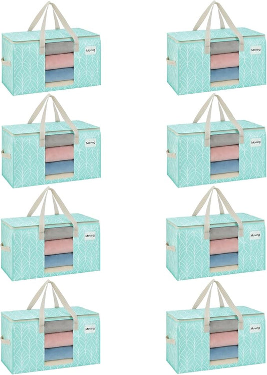 VENO 8 Pack Heavy Duty Moving Bags, Clothes and Comforter Storage Bags with Clear Window, College Dorm Essentials Packing Supplies, Foldable Boxes Alternative (Evergreen, 8 Pack)