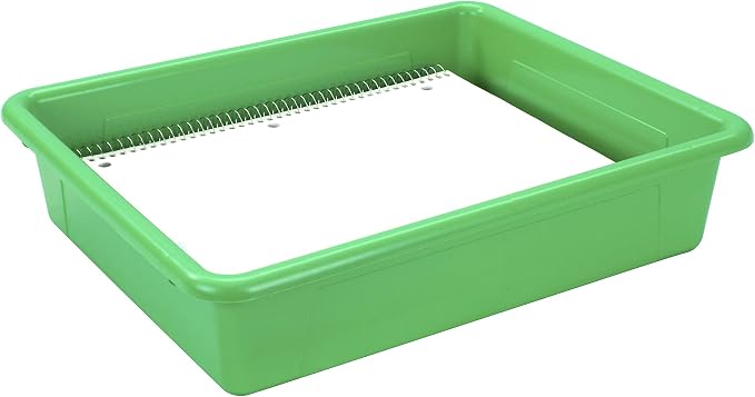 Storex Letter Size Flat Storage Tray – Organizer Bin with Non-Snap Lid for Classroom, Office and Home, Green, 5-Pack (62539U05C)