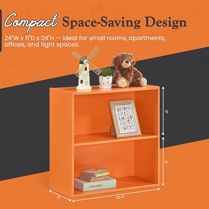 KB Designs - Tony 2-Tier Modern Bookcase with Open Storage Shelves for Kids’ Rooms, Playrooms, or Home Offices – Compact Colorful Bookshelf Organizer