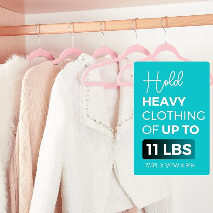 HOUSE DAY Premium Velvet Hangers 50 Pack Pink, Non-Slip Flocked Felt Hangers, Sturdy Clothes Hanger Heavy Duty Coat Hanger, Durable Slim for Closet Space Saving