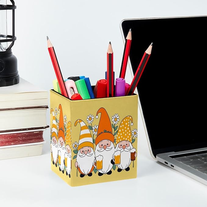 Pen Holder for Desk, Gnomes Daisy Flower Pencil Holder, Pen Cup Functional Desk Organizer for Office Supplies