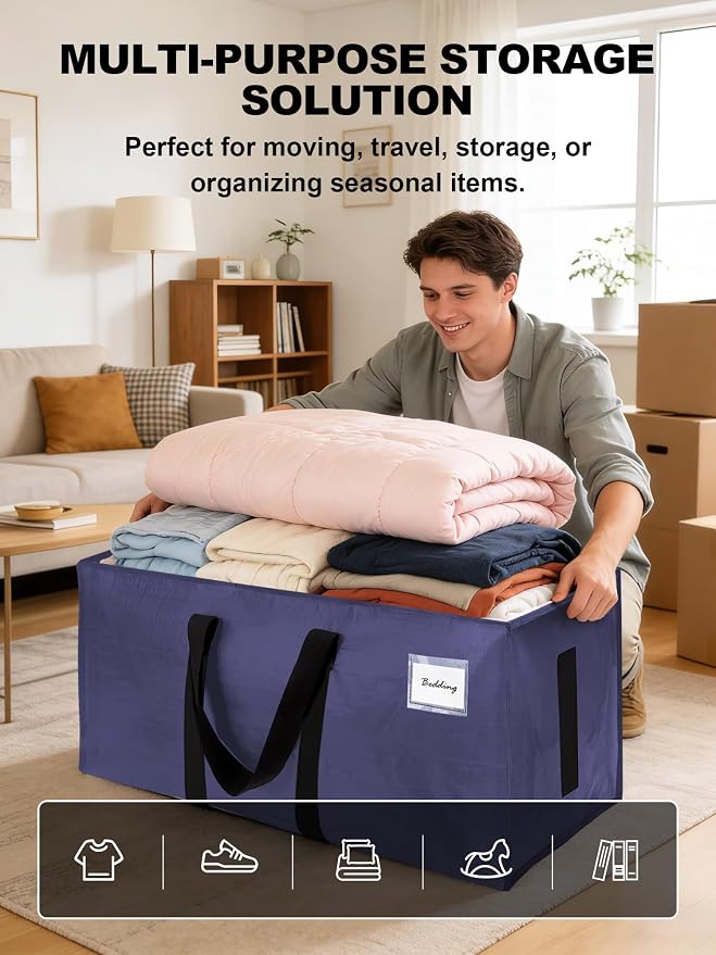 HOMESURE Supports 200lbs Heavy Duty Moving Bags - Strong Zipper & Wrap-Around Handles - Water-Resistant Storage Totes, Durable Alternative to Moving Boxes - 40 Pack - Blue