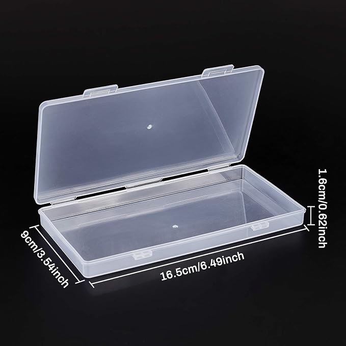 BENECREAT 8 Pack 6.5x3.5x0.6 Inch Rectangle Clear Plastic Storage Box with Double Hinged Lids for Photo, Pencil, Craft Tools, and Other Small Accessories