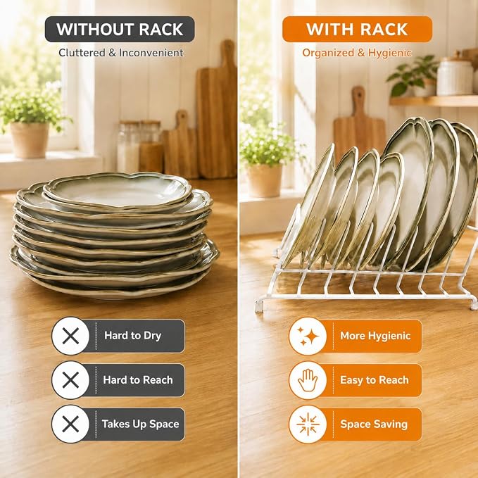 Huji Plates Holder Pots Pans Lid Organizer Rack for Cabinet, Pantry or Kitchen Counter (TWO, WHITE)