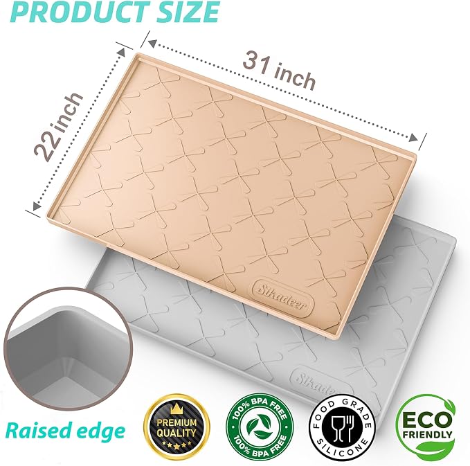 SIKADEER 31" x 22" Under Sink Mat Waterproof, Silicone Mat Kitchen Drawer Shelf and Cabinet Liner, Sink Protector for Kitchen Organizers and Storage, Boot Tray Pet Food Mats