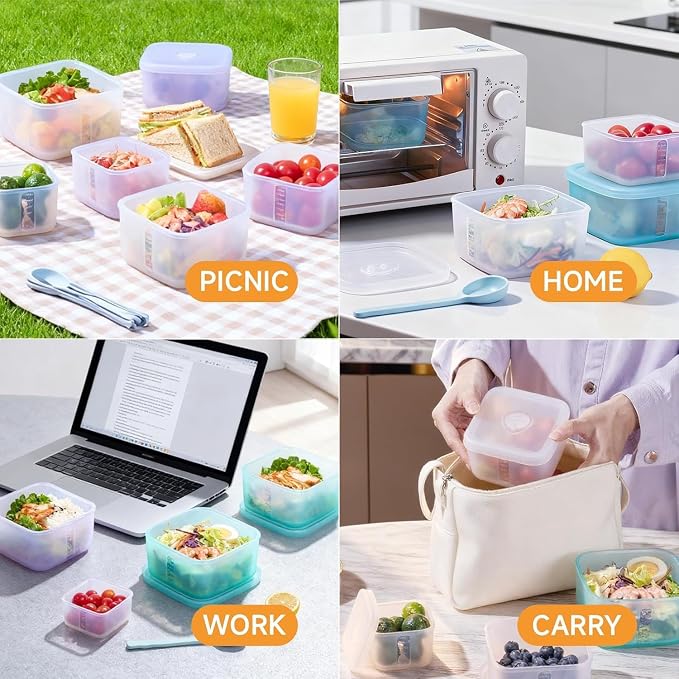 OTB Set of 2 Reusable Silicone Containers Clear, Leak-free Silicone Food Storage Boxes, BPA Free, Airtight, Dishwasher, Freezer, Microwave, Oven‌ Safe (Clear 2pc M)
