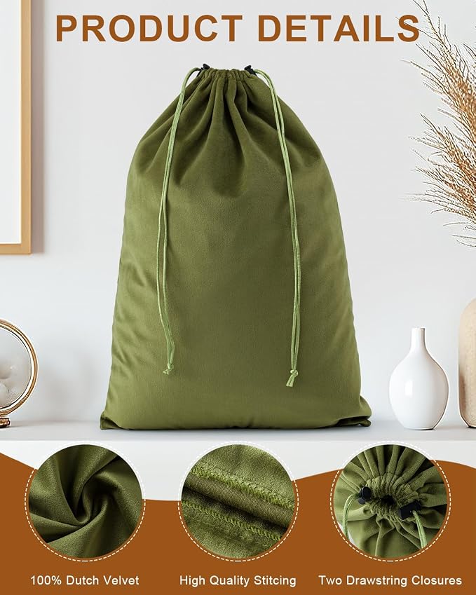 2 Pcs Shoe Bags for Travel, Dust Velvet Bags, Sage Green, 17.3x12.6 Inch | Washable & Reusable Travel Shoe Bags, Dustproof Shoe Bags with Drawstring Closure, Suitable for Travel, Home Storage