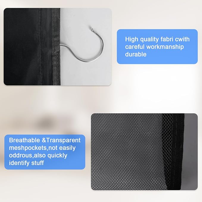 20-Pocket Hanging Legging Organizer for Closet Storage (Black) | Hang on closet rod, behind door, leggings, jeans, scarves neatly. Space-saving design for bedroom, dorm