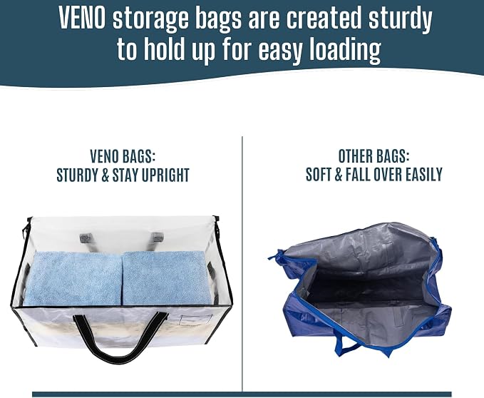 VENO 10 Pack Heavy Duty Moving Bags, Clear Storage Bags for Clothes and Comforters, College Dorm Essentials Packing Supplies, Foldable Boxes Alternative (Clear, 10 Pack)