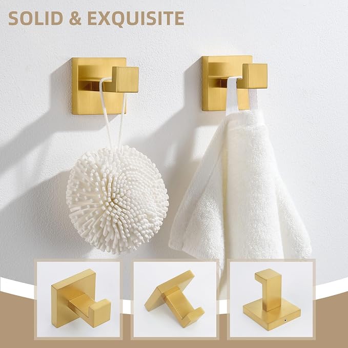Angle Simple Towel Hook Brushed Dark Gold 2 Pack, 304 Stainless Steel Square Robe Hook for Bathroom