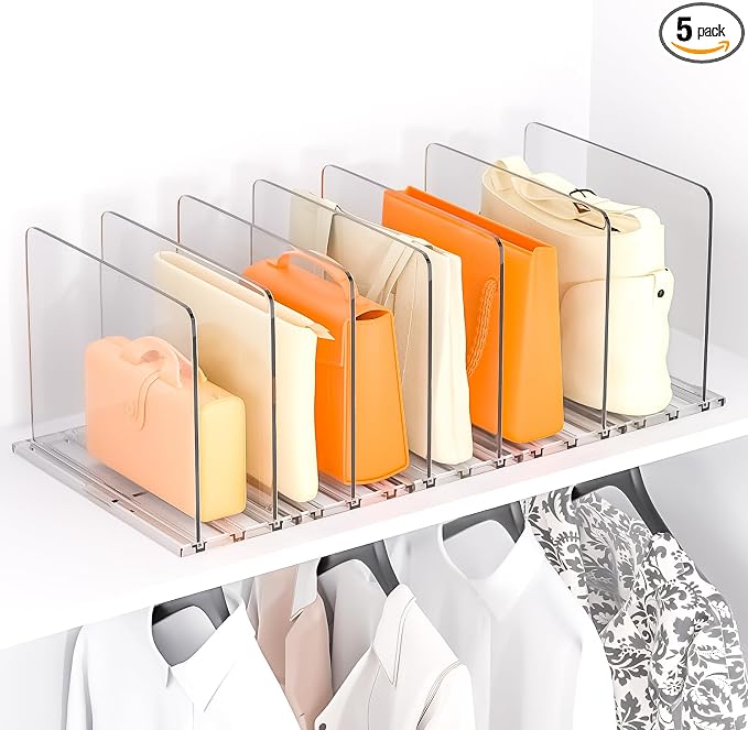 xydstay Adjustable Bag & Purse Organizer for Closet, Acrylic Shelf Dividers, Handbag Storage Organizer Clear Purse Dividers for Closet Organization Separators for Handbag, Book in Bedroom, Office