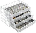 Weiai Acrylic Jewelry Organizer Box 4 Drawer Earring Case Storage for Women Gray