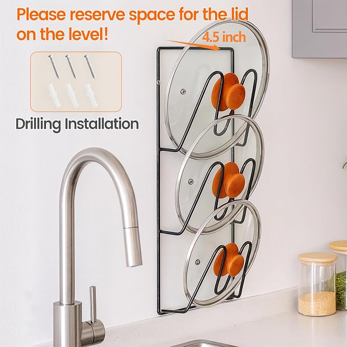 2 Pack Pot Lid Organizer Rack, 6-Tier Rustproof Pot Lids Organizer for Cabinet Door, No Drilling Pan Lid Organizers Door/Wall Mounted Pot Lid Holders for Kitchen Storage