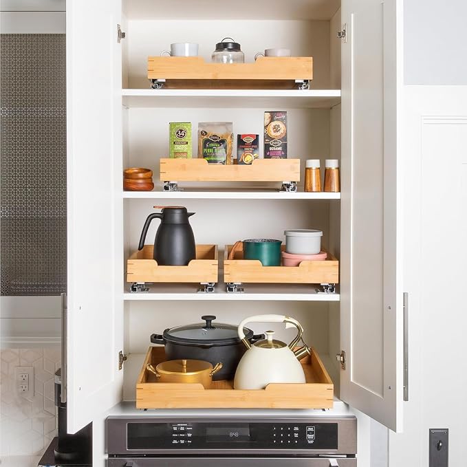 HOLDN’ STORAGE Bamboo Wooden Pull out Cabinet Organizer 22"W x 21"D Requires At Least a 23.25"W x 21"D Cabinet Opening W/Lifetime Limited Warranty, Bamboo Tray and Heavy Gauge Metal Rails