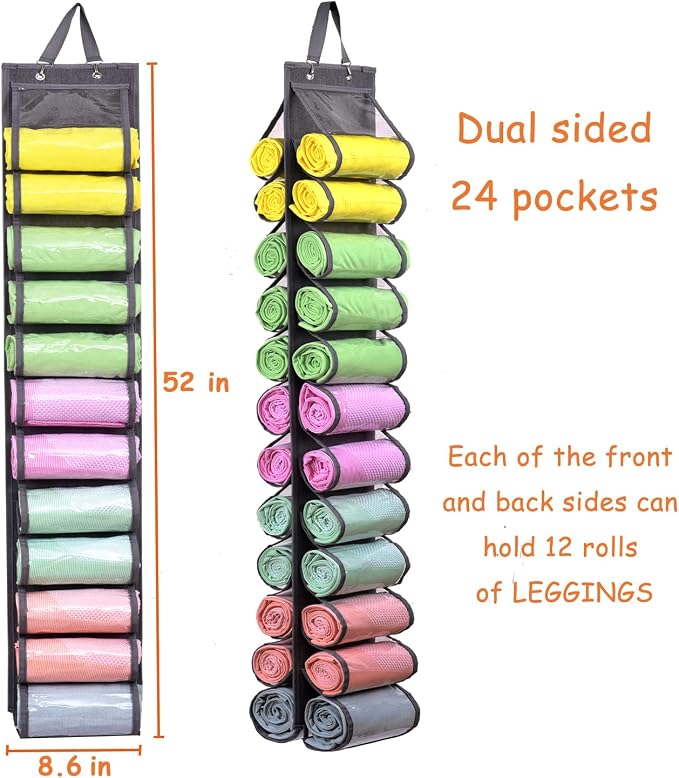 Legging Storage Bag Storage Hanger Can Holds 24 Leggings or Shirts Jeans Compartment Storage Hanger, Foldable Leggings Organizer Clothes Portable Closets Roll Holder (Grey-2)