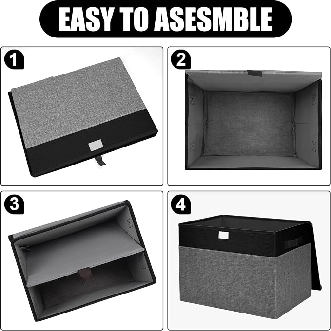 Bagnizer Large 42 Quarts Fabric Storage Bins with Lids [2-Pack] Linen Collapsible Foldable Storage Cubes, Closet Organizer Containers boxes with Handles for Home Office (16.7 x 12 x 12, Black & Gray)