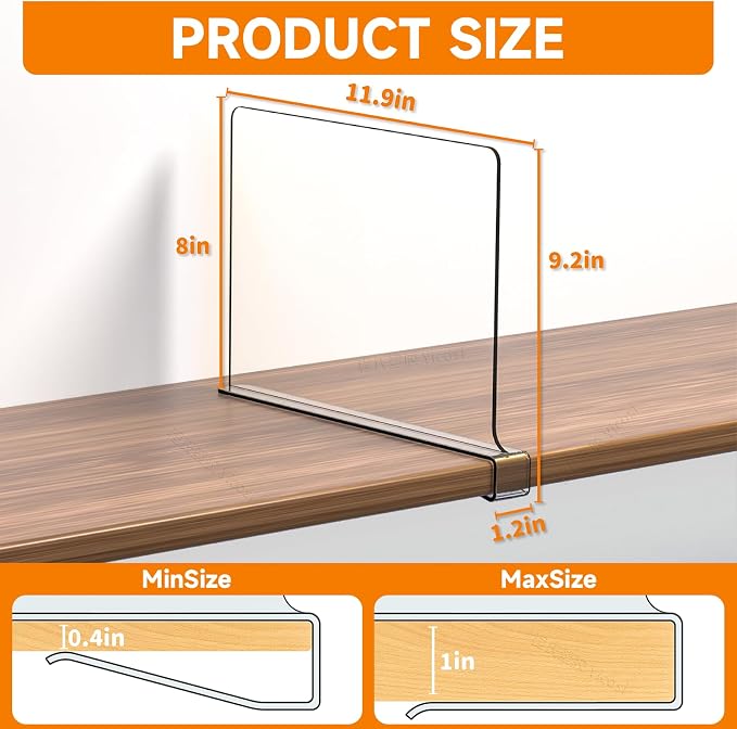 Clear Acrylic Shelf Dividers for Closet Organization - 6 Pack Closet Shelf Divider for Sweatshirt,Towel,Bag,Purse,Clothing,Sweater Organizer,Plastic Dividers and Separators for Shelves and Bedroom