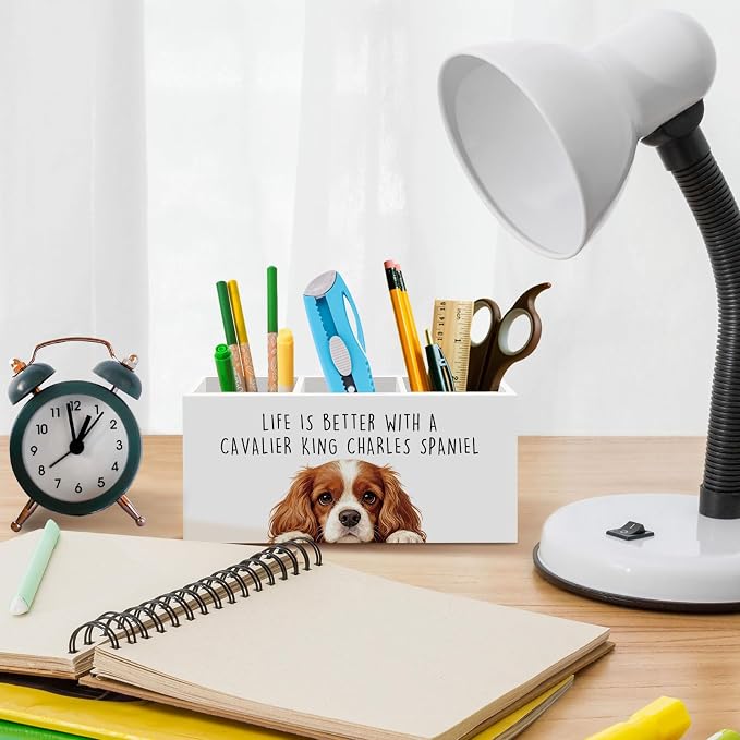 King Charles Cavalier Dog Gifts Pen Pencil Holder for Desk, Funny Dog Gift Office Desk Accessories, Life Is Better with a Cavalier King Charles Spaniel Pen Holder Organizer for Bathroom Decor