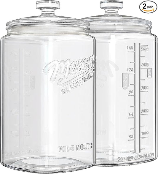 Ritayedet 1.5 Gallon Glass Cookie Jars 2 Packs, Large Flour Sugar Container with Lid for Candy, Flour, Sugar, Coffee, Wide Mouth Mason Jar with Scale Marking for Sourdough Starter, Dog Treat Jar