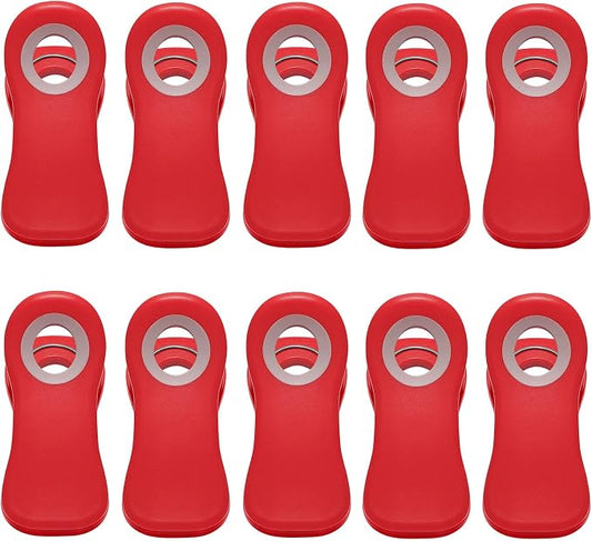 All Purpose Magnetic Clips - Chip Clips, Bag Clips, Food Clips, Red Colors Refrigerator Magnets Clips for Bread Bags, Snack Bags and Food Bags(Pack of 10, Red)