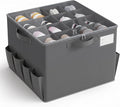 Varhomax Foldable Shoe Organizer Box, Fabric Storage Bin with Clear Cover & Adjustable Dividers, Holds up 16-32 Pairs of Sneakers & Sandals for Closet, Entryway (Gray)