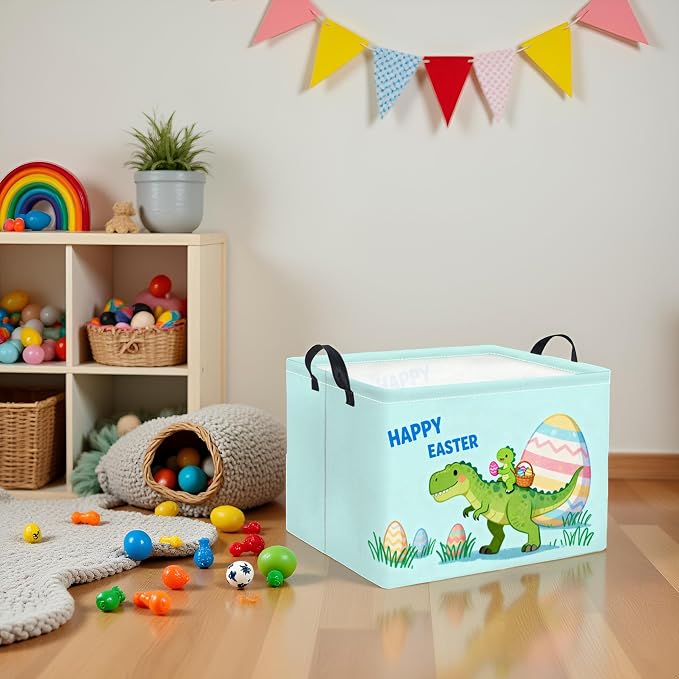 Rectangular Easter Basket for Home Kitchen Baby Girls Basket Cute Storage Bin Organizer Shelf Book Room Decor(Cute Dinosaur)