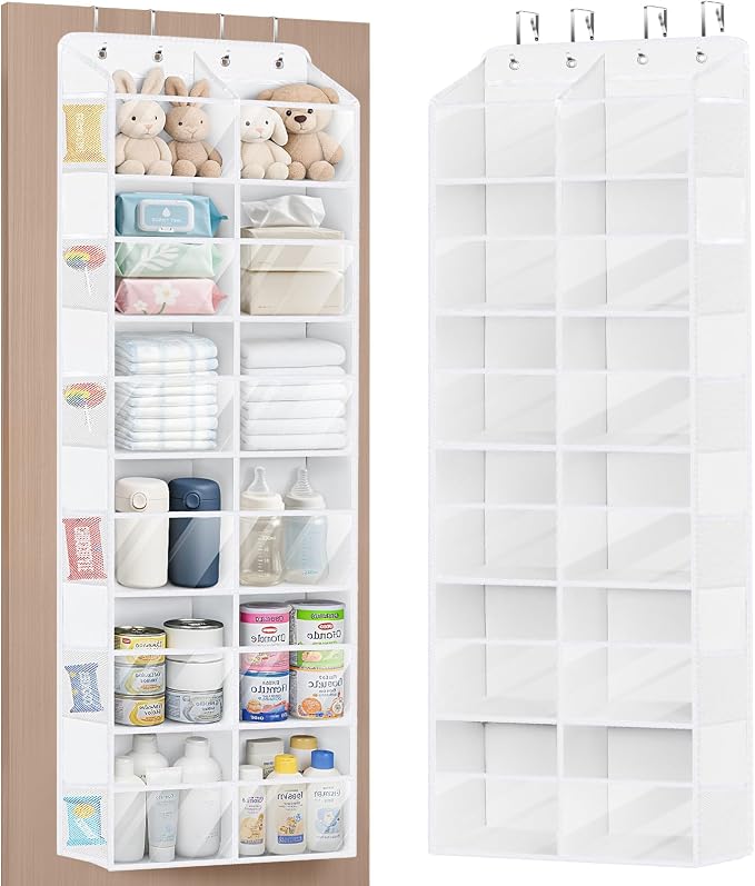 Univivi Over the Door Organizer, 6 Tiers Behind Door Storage with Clear Deep Pockets Hanging Organizer for Closet, Bedroom, Nursery, Bathroom and Sundries (White)