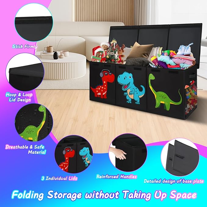 Mabahoo Extra Large Toy Box, Collapsible Toy Storage Organizer with Lids, Cute Toy Storage Chest for Kids Boys Girls, 40" x 16" x 16" Bin Box for Living Room, Playroom, Bedroom, Nursery