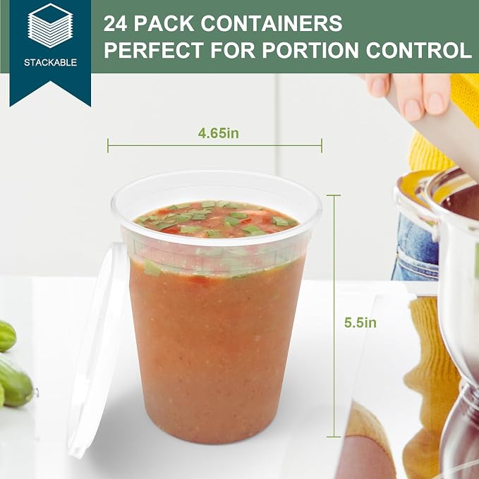 vivigu Deli Containers with Lids 32 oz [24 Set] - Soup Containers with Lids Freezer Safe, Plastic Food Storage Containers for Meal Prep, BPA Free | Portion Control | Leakproof | Microwave…