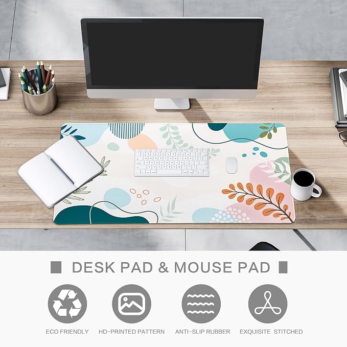 Lokigo Colorful Abstract Boho Large Mouse Pad, Waterproof Green Pink Desk Mat, Non Slip Computer Gaming Mouse Pad, XXL Full Desk Mousepad Writing Pad for School Office Home 31.5" x 15.7"