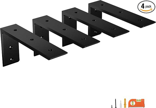 NEODROP 4-Pack 10 Inch Countertop Support Brackets, Heavy Duty L Brackets for Quartz/Wood/Laminate/Granite Countertops | 3/8" Thick Metal Steel | Frosted Black Powder Coated