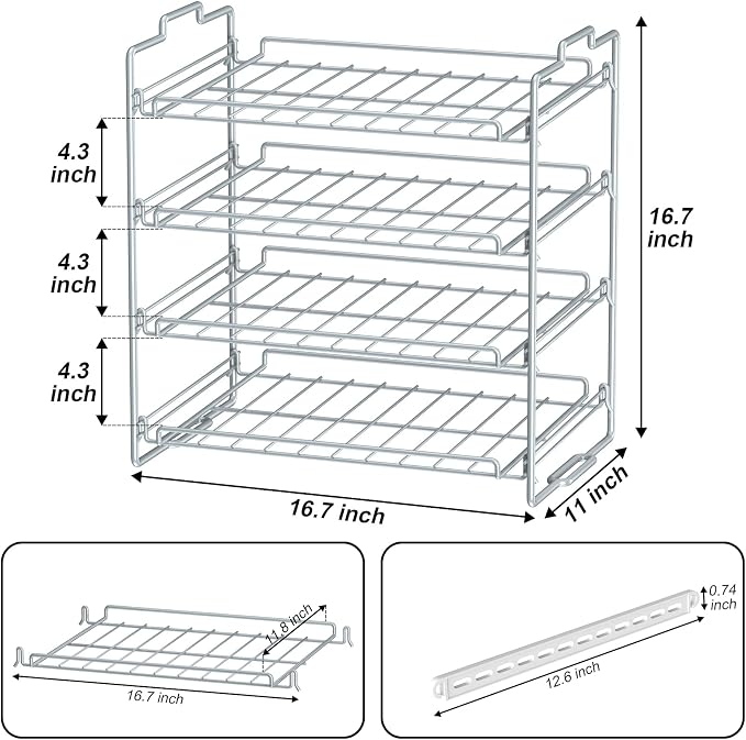 4 Tiers Stackable Can Rack Organizer, Wear-resistant Upgrade Beverage Food Can Dispenser Holder Holds up to 48 Cans for Kitchen Cabinet and Pantry (Silver)