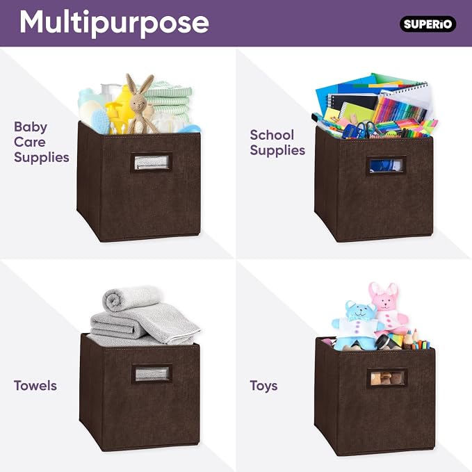 Superio Collapsible Storage Bins For Organization And Storage, Closet Organizers And Storage, Dorm Room Storage, Storage Containers, Laundry Room Organization, Brown 4-pack