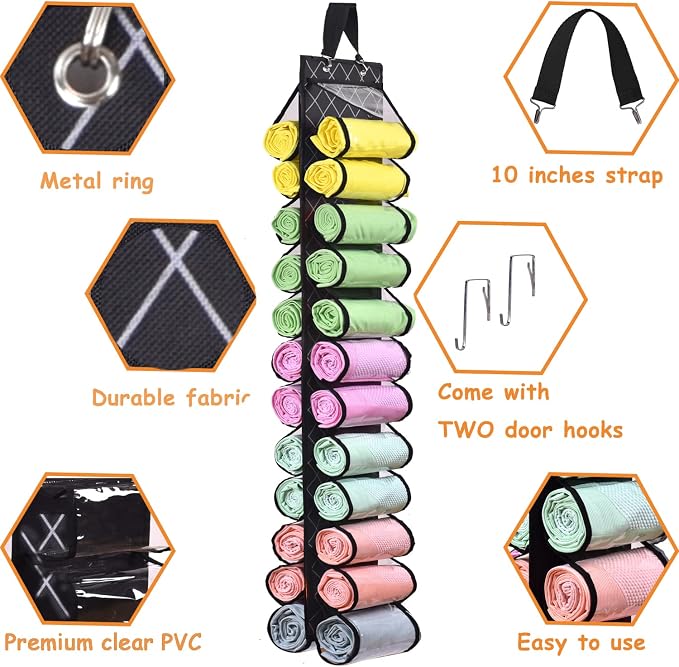 Legging Storage Bag Storage Hanger Can Holds 24 Leggings or Shirts Jeans Compartment Storage Hanger, Foldable Leggings Organizer Clothes Portable Closets Roll Holder (Color-LX)