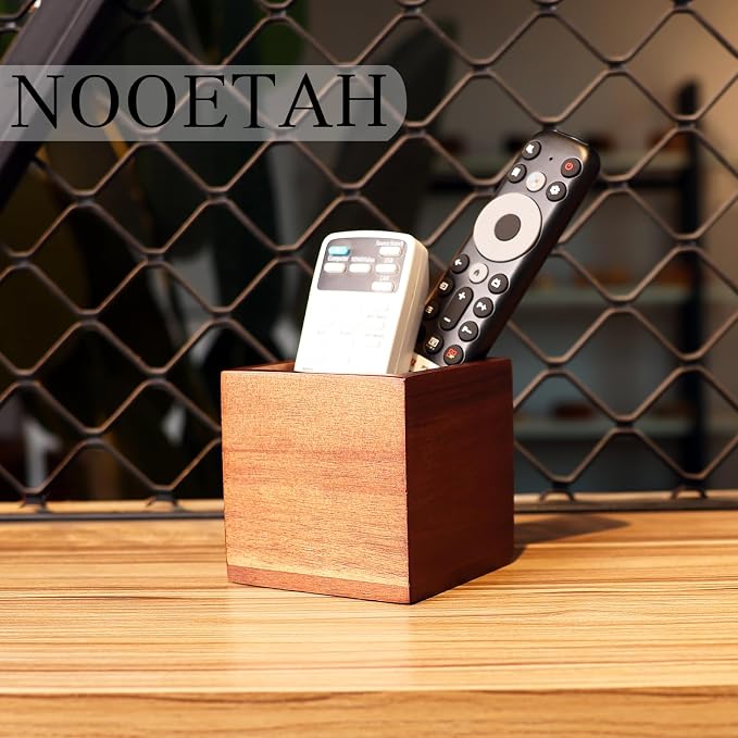 Remote Control Holder, Wooden TV Remote Holder for Table, Remote Organizer Caddy for Home Decor, Remote Box for Nightstand, Brown, 1 Slot - 3.5 Inch