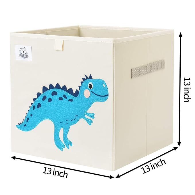 Foldable Animal Cube Storage Bins Fabric Toy Box/Chest/Organizer for Toddler/Kids Nursery, Playroom, 13 inch (Dino T-Rex)