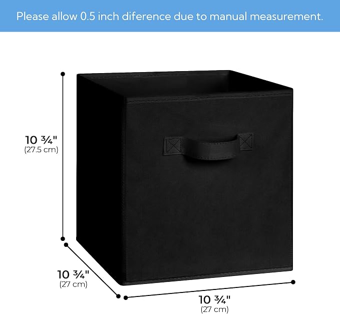 Cupic Cupid 11 Inch Storage Cube, Fabric Cube Storage Bin with Handles, Storage Cube Organizer for Clothes and Toys, Collapsible Cube Bins for Closet, Shelves, Nursery, 6-Pack, Black