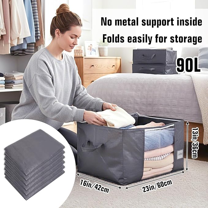 Blanket Storage Bags 6 Pack 90L Clothes Closet Organizer Containers PE