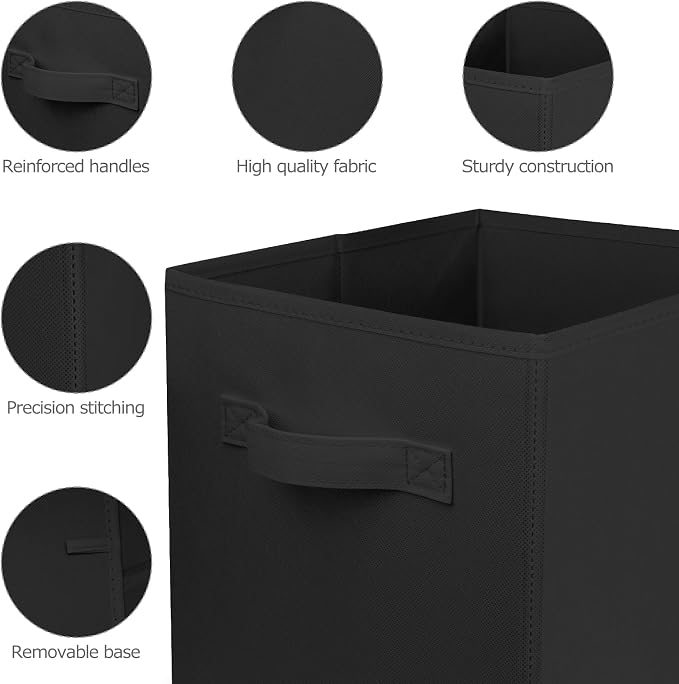 3 Pcs Storage Cubes, 10.5 Inch Collapsible Storage Bins, Fabric Foldable Bins for Organization, Durable Storage Bins for Closet, Shelves, Offices (Black)