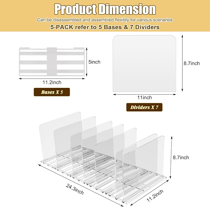 xydstay Adjustable Bag & Purse Organizer for Closet, Acrylic Shelf Dividers, Handbag Storage Organizer Clear Purse Dividers for Closet Organization Separators for Handbag, Book in Bedroom, Office