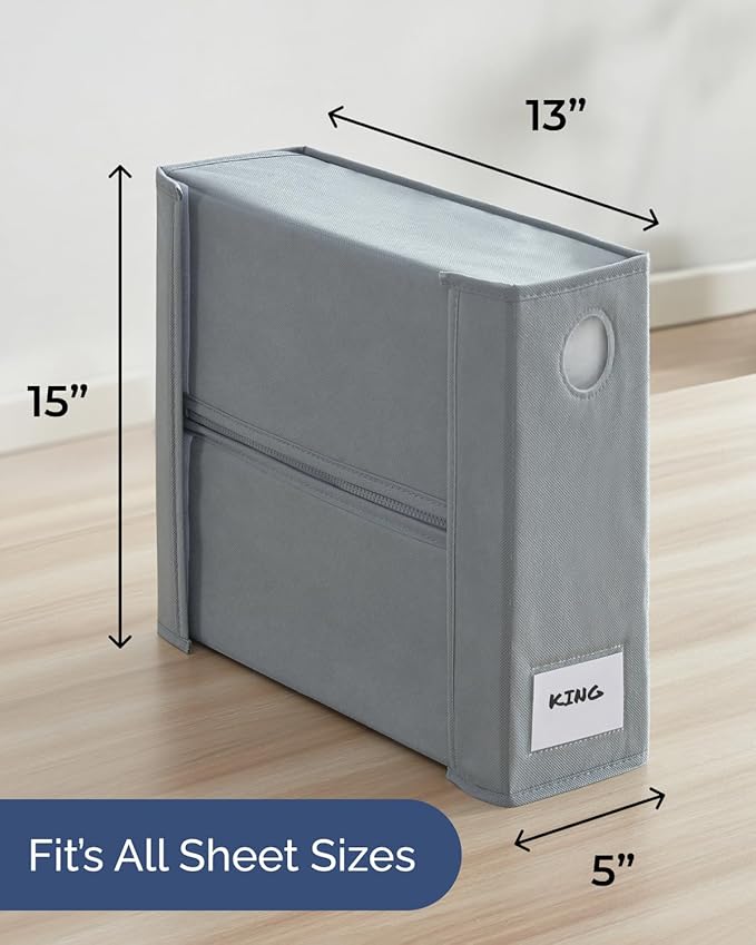 4 Pack Sheet Organizers - Foldable Storage Sheets Set Organizer for Linen Closet - King & Queen Size - Folder Keeper with Window XL - Blanket, Duvet & Pillowcases Dustproof Bedding Container - Grey