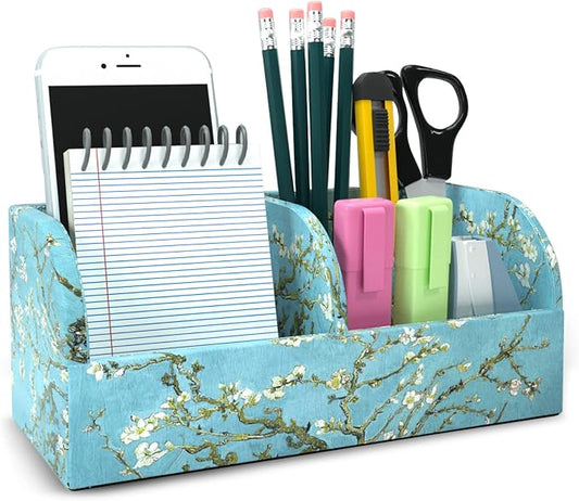 PU Leather Supply Organizer,Remote Control Holder Multifunctional Office Stationery Storage Box Organizer,Pencil Holders Organizers Table Top Desktop Desk Accessories(1-Peach Blossom)