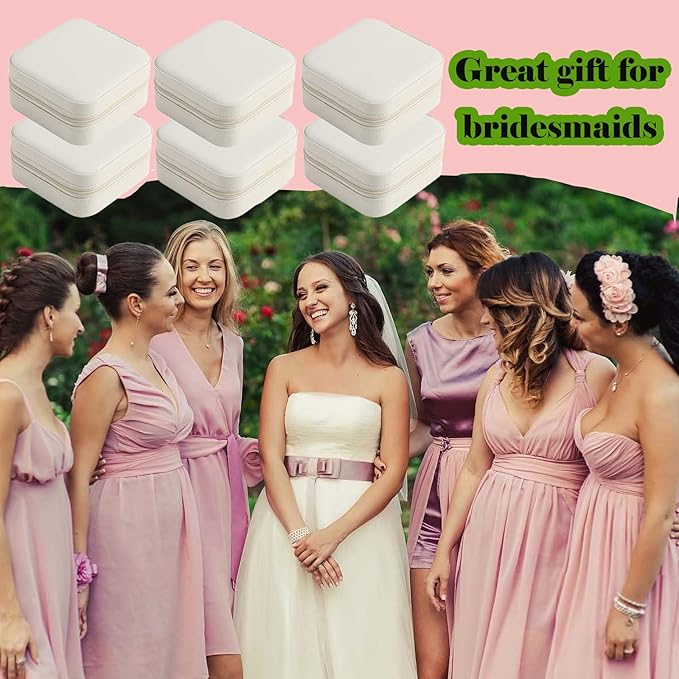 Travel Jewelry Case Bridesmaid Gifts Box,6 Pack Small Jewelry Box Mini Jewelry Organizer,PU Leather Portable Earring Storage Box for Women Girls Bridesmaid Proposal Gifts