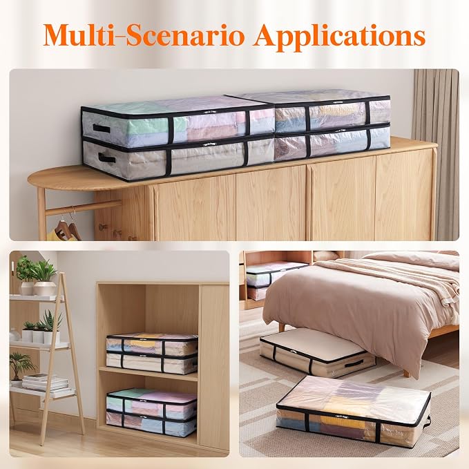 Lifewit 60L 2 Pack Under Bed Storage Containers Bins, Plastic Clothes Storage Bags Blanket Storage with Handle, Closet Organization for Comforters, Sheets, Clothes, Bedroom