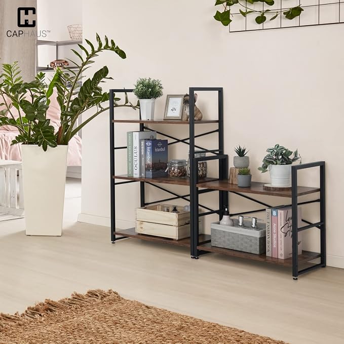 CAPHAUS 3 Tier Small Bookshelf, 24 Inch Width Free Standing Shelf, Bookcase Shelf Storage Organizer, Industrial Book Shelves for Home Office, Living Room, Rustic Oak Vintage Shelves & Metal Frame