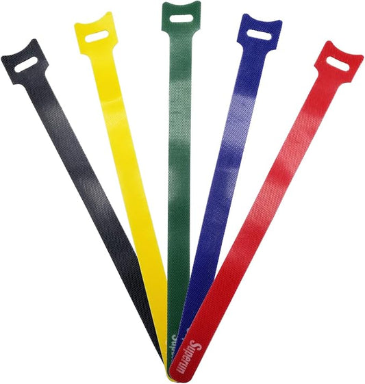 Superun 50 Pcs Multi-Color 10 Inch Fastening Cable Ties Reusable Cord Organizer, Adjustable Hook and Loop Wire Wrap Cable Management