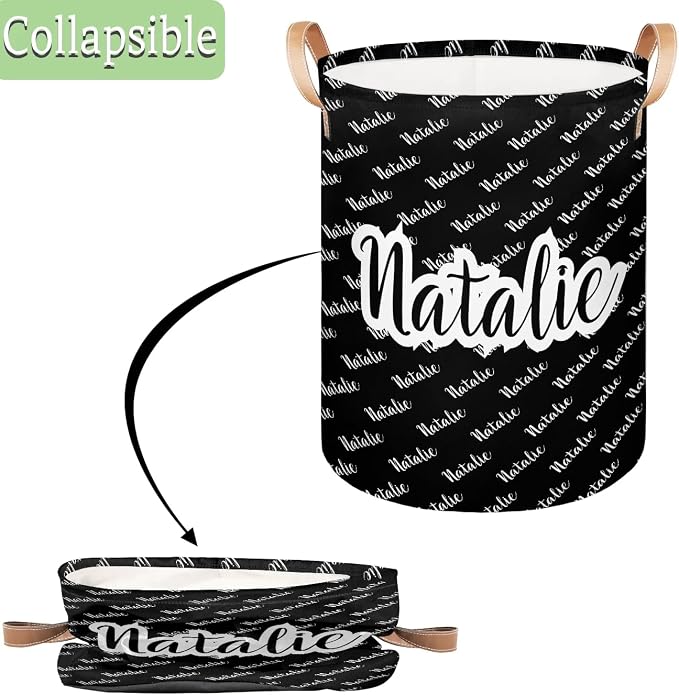 Personalized Laundry Basket, Custom Gift Laundry Hamper, Collapsible Nursery Waterproof Laundry Baskets, Dirty Clothes Toy Hamper with Handles Name Black