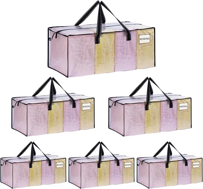 VENO 6 Pack Heavy Duty Moving Bags, Clear Packing Bags for Easy Visibility, Alternative to Moving Boxes, Storage Bins for Clothes, Blankets, Comforters, College Dorm Essentials (Clear, 6 Pack)