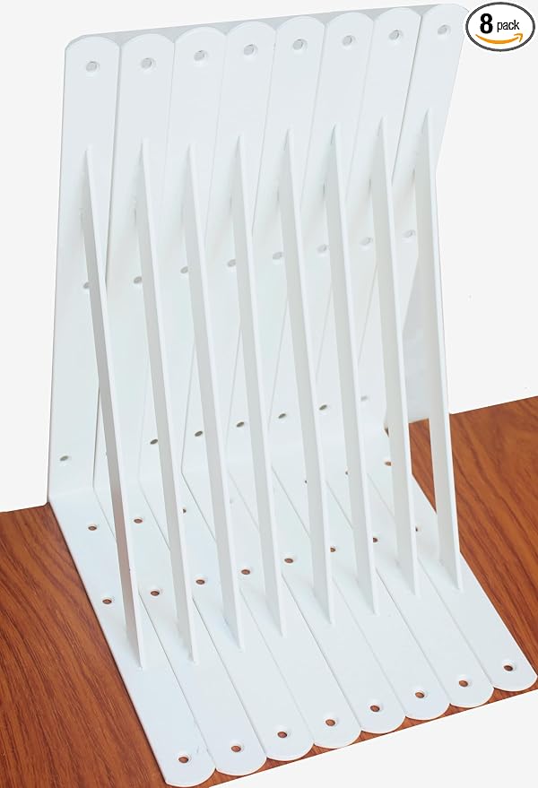 8 Pack L11 x H 8" White Heavy Duty Shelf Brackets with Screws Metal Shelf Brackets Shelf Support Angle Brackets for Shelves L Brackets Heavy Duty Floating Shelf